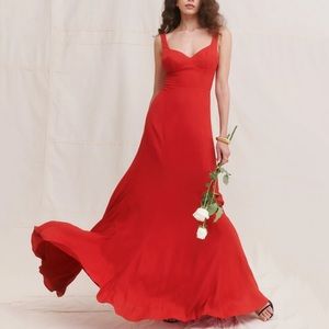Reformation Lecce Cherry Red Floor Length Scoop Low Back Formal Dress Size 2